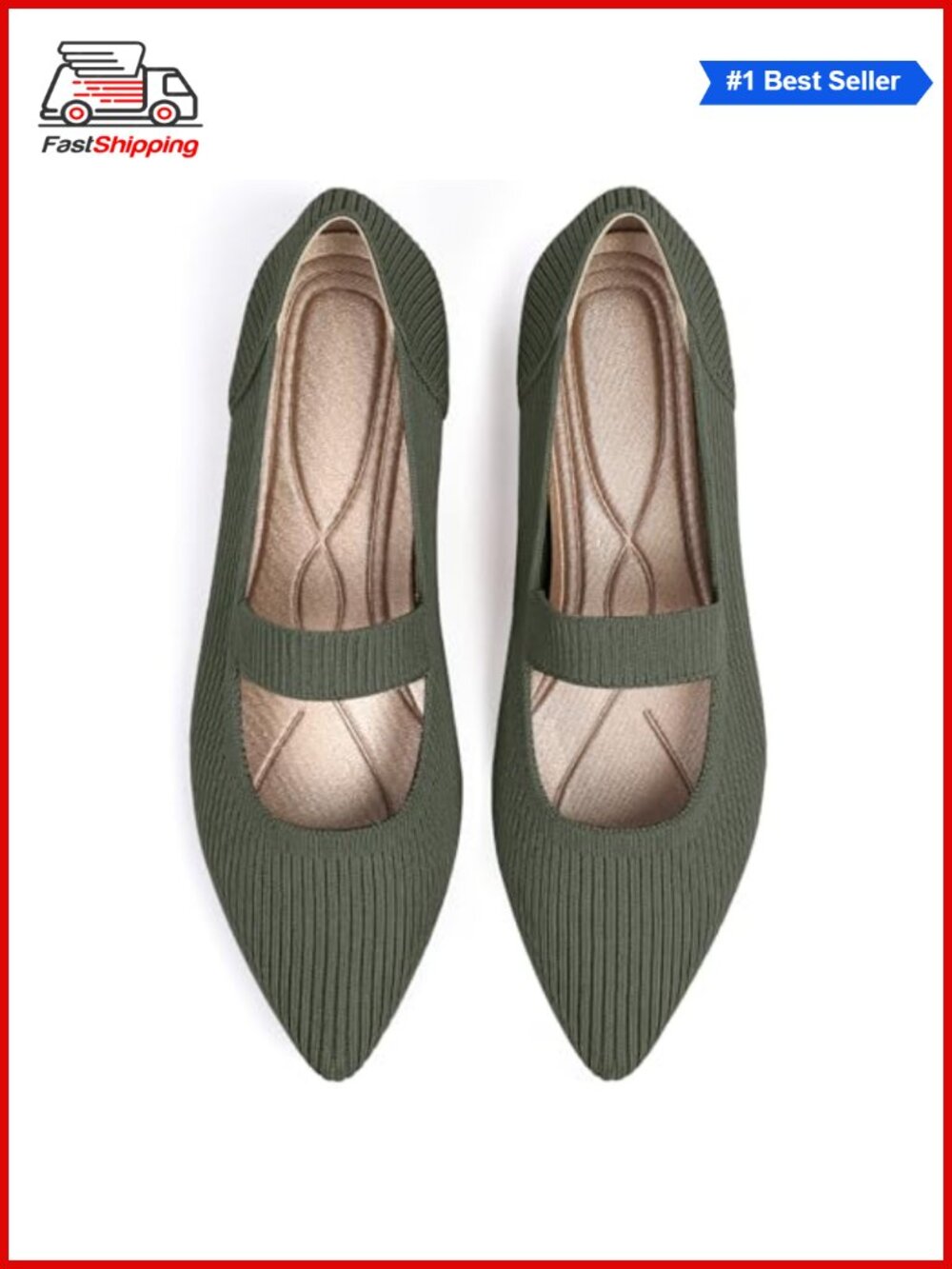 ✨ Knit Mary Jane Flats Pointed Toe Washable Comfortable Dressy Casual Women's